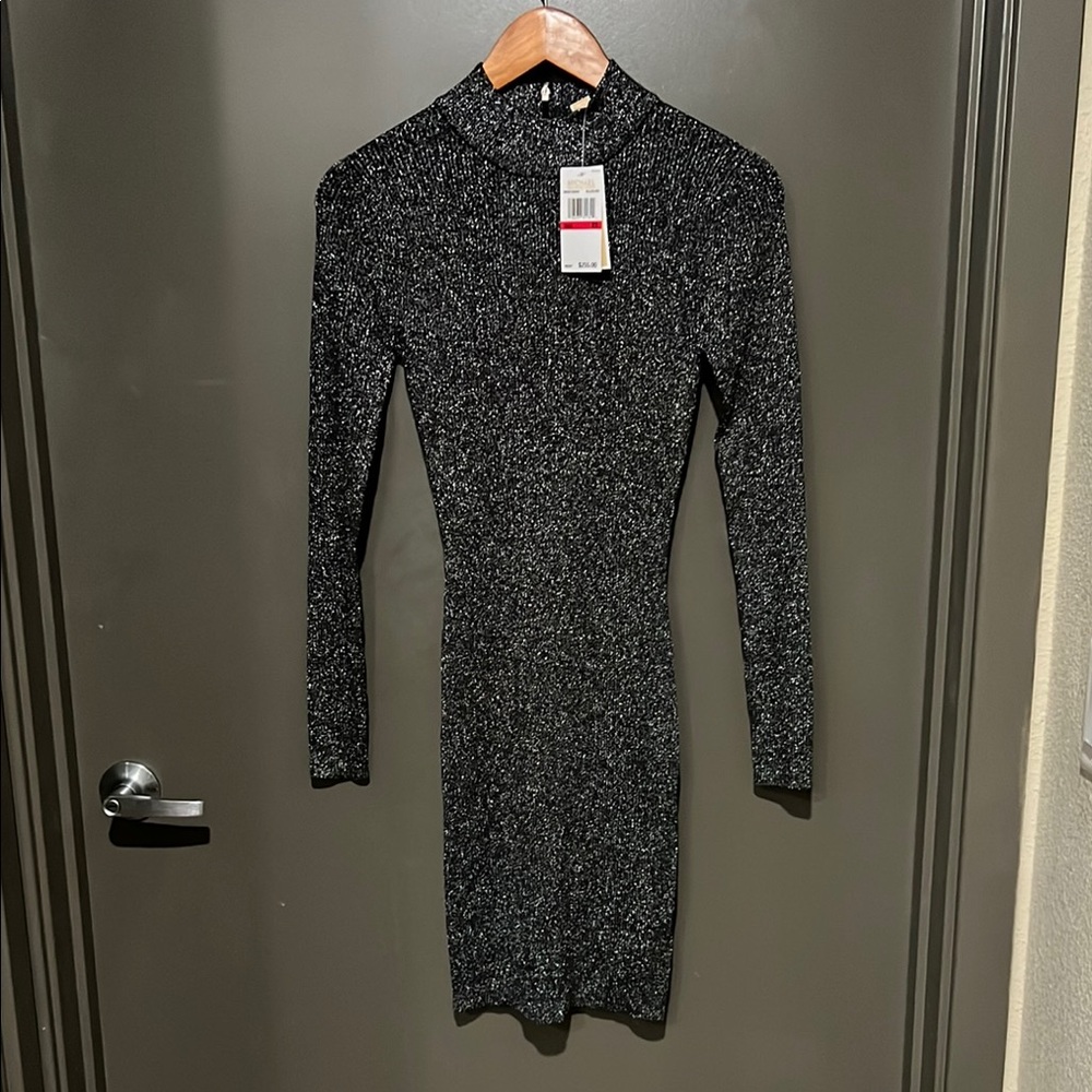 Michael Kors Ribbed Black and White Long Sleeve Dress